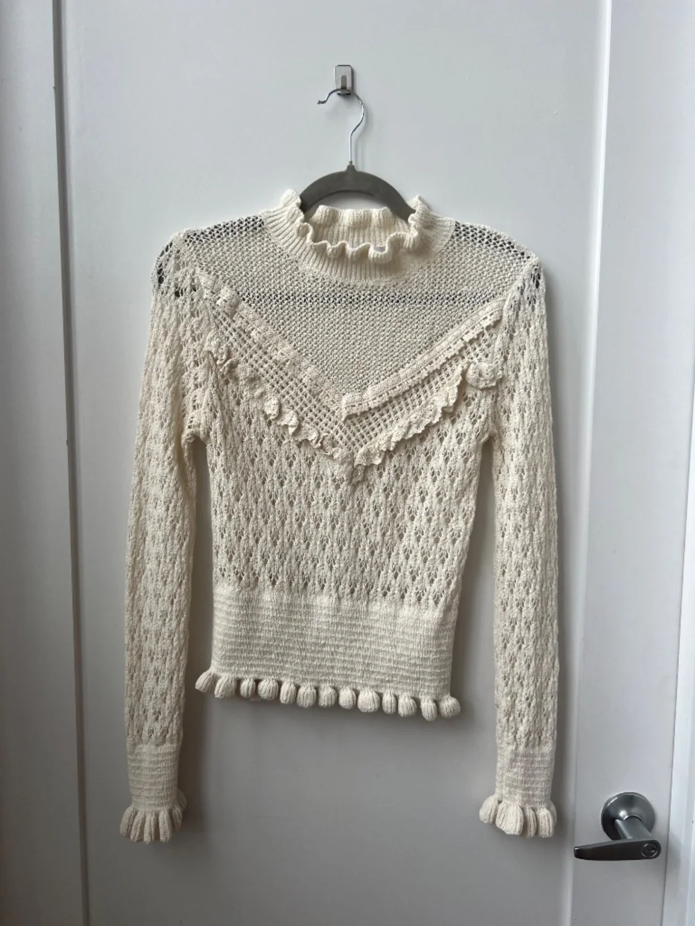 ZARA Ecru Openwork Pointelle Crochet Sweater